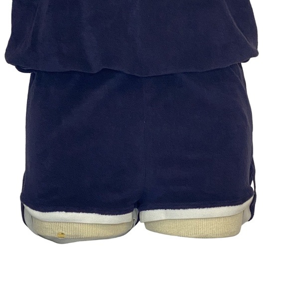 NEW ZARA Retro Navy Blue Terrycloth One Piece Romper White Trim Cozy Lounge M - Picture 4 of 12